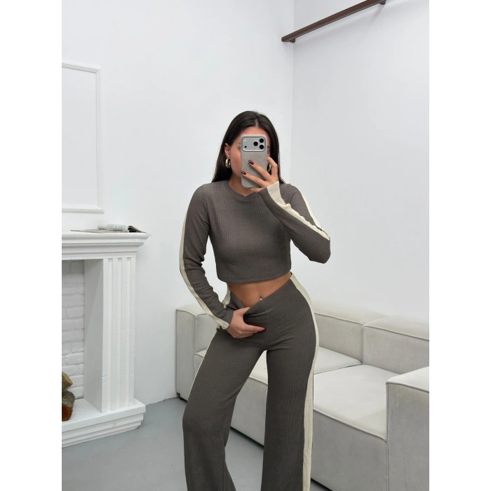 Garnili Triko Pantolon Takım - GRİ