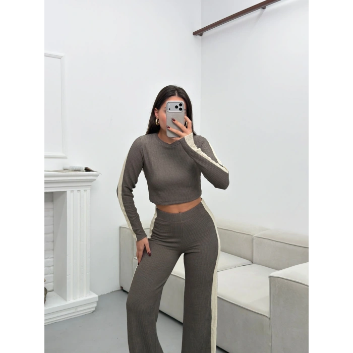 Garnili Triko Pantolon Takım - GRİ