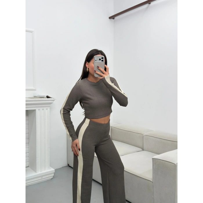 Garnili Triko Pantolon Takım - GRİ