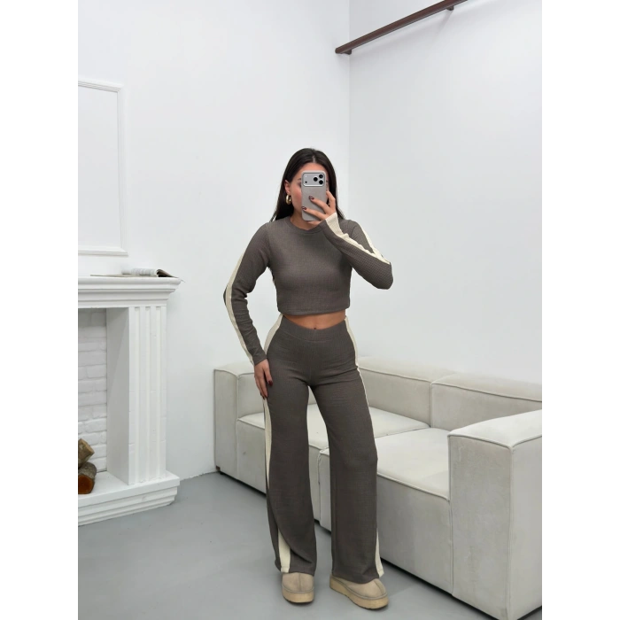 Garnili Triko Pantolon Takım - GRİ