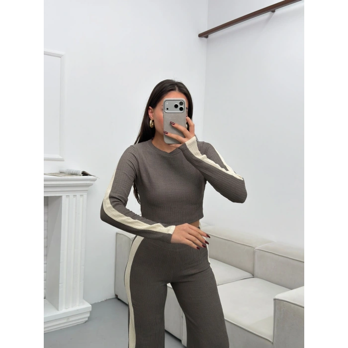 Garnili Triko Pantolon Takım - GRİ