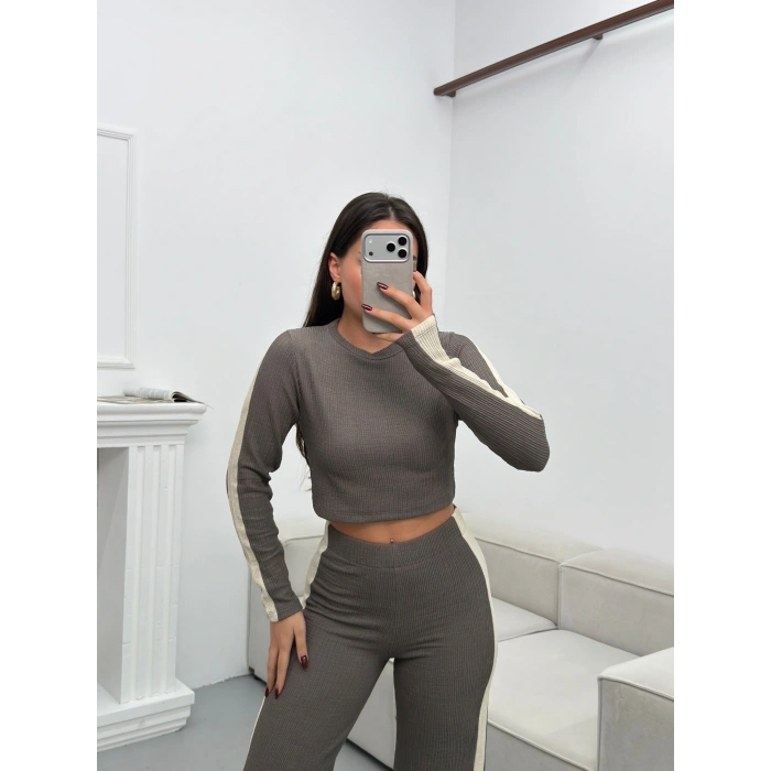 Garnili Triko Pantolon Takım - GRİ