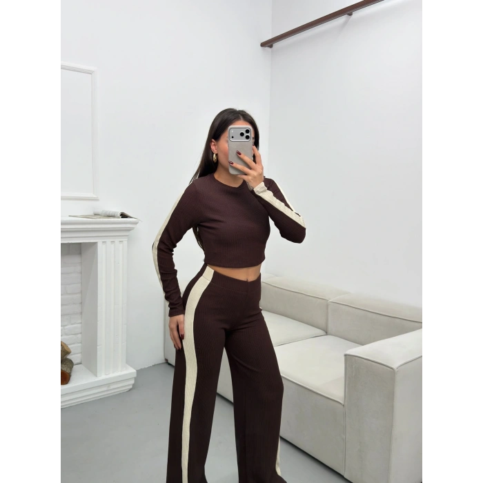 Garnili Triko Pantolon Takım - KAHVE