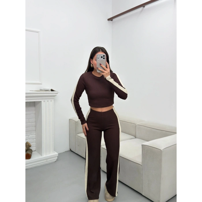 Garnili Triko Pantolon Takım - KAHVE