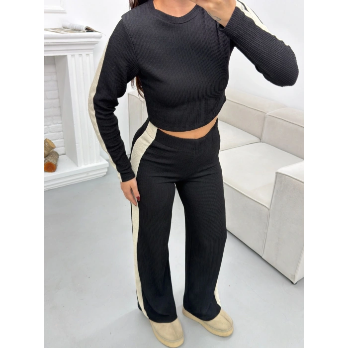 Garnili Triko Pantolon Takım - SİYAH