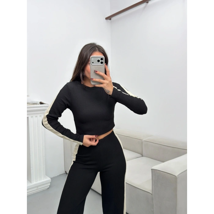 Garnili Triko Pantolon Takım - SİYAH