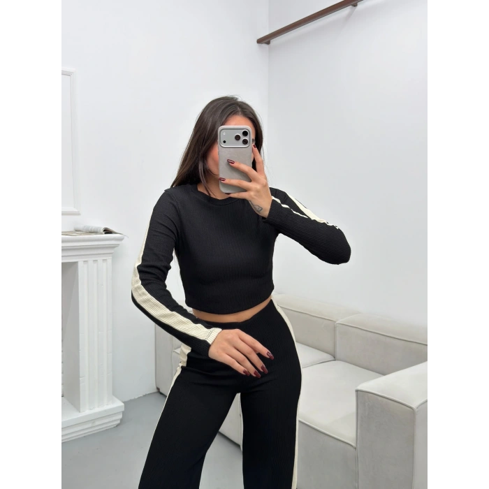 Garnili Triko Pantolon Takım - SİYAH