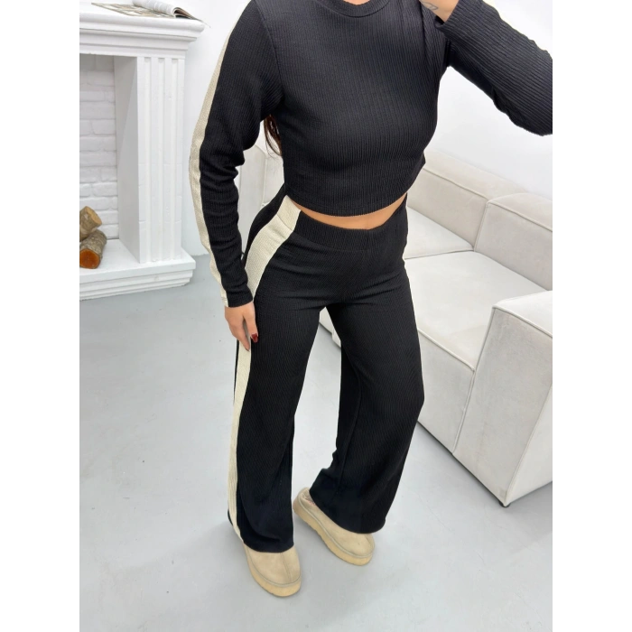 Garnili Triko Pantolon Takım - SİYAH