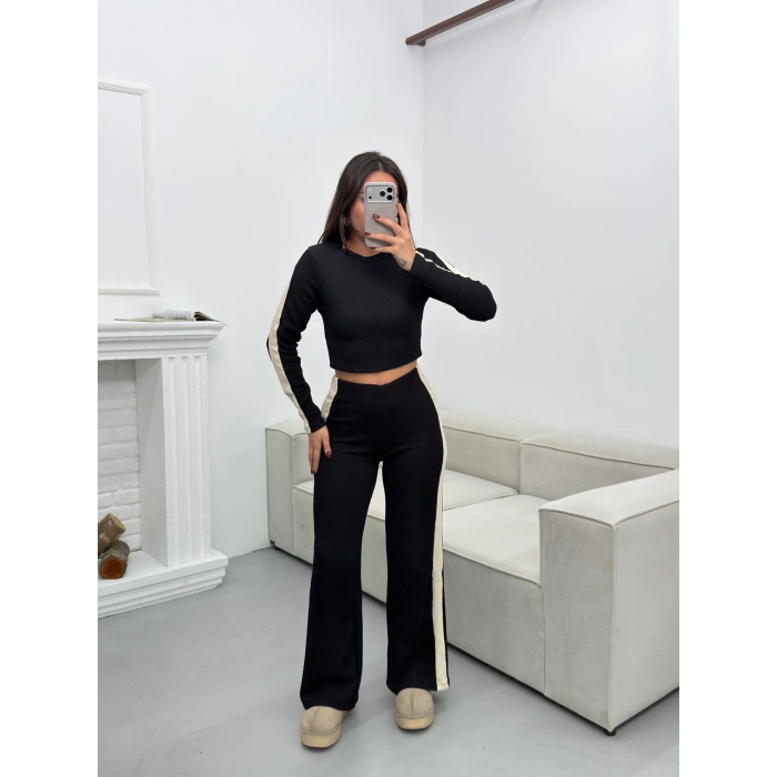 Garnili Triko Pantolon Takım - SİYAH