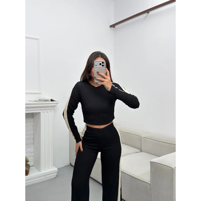 Garnili Triko Pantolon Takım - SİYAH