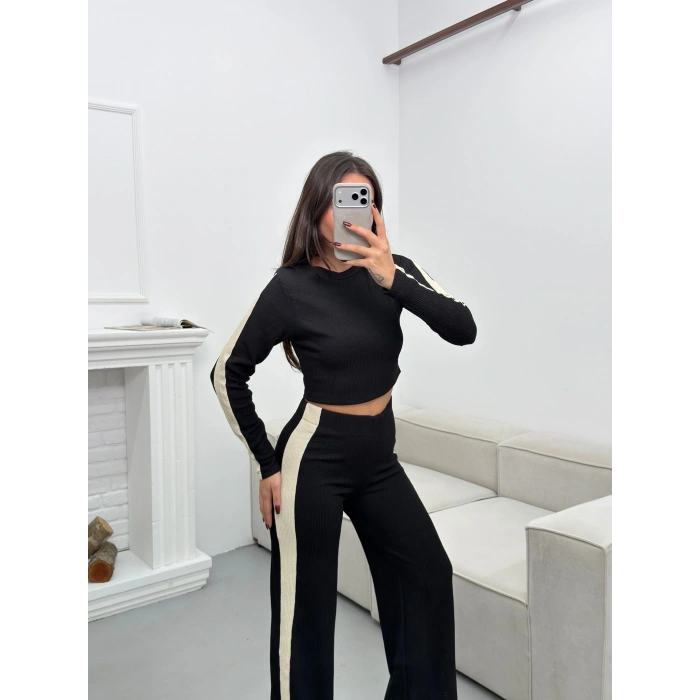 Garnili Triko Pantolon Takım - SİYAH