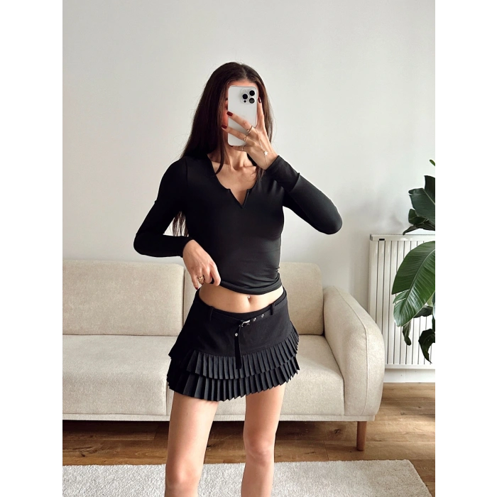 V Detay Sandy Bluz - SİYAH