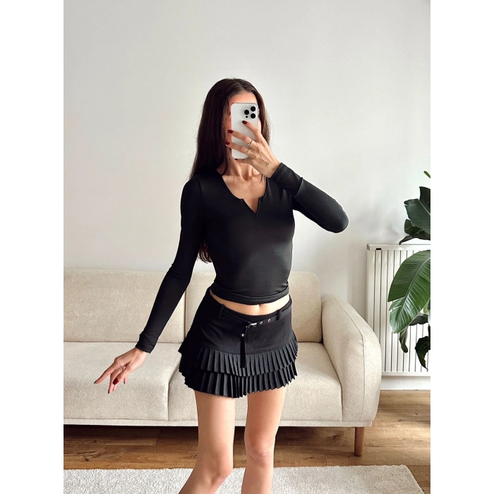 V Detay Sandy Bluz - SİYAH