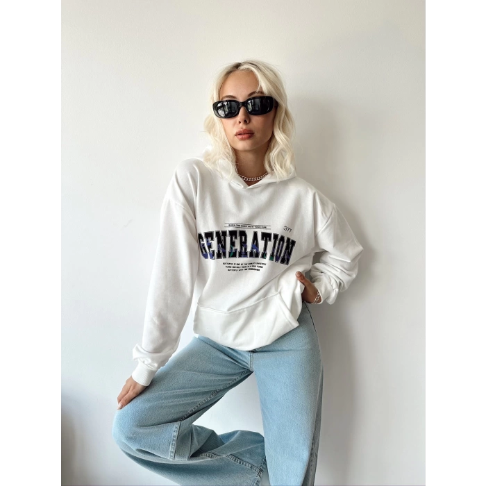 Generation Unisex Oversize Sweatshirt-BEYAZ