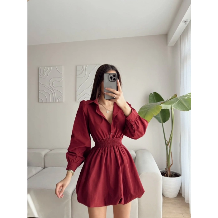 Gipeli Balon Elbise - BORDO