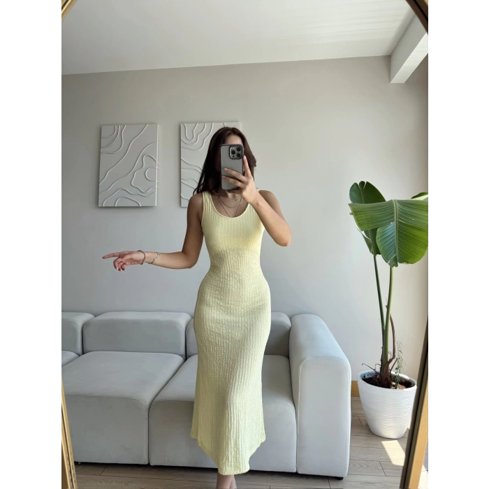 Gofre Basic Long Elbise - SARI