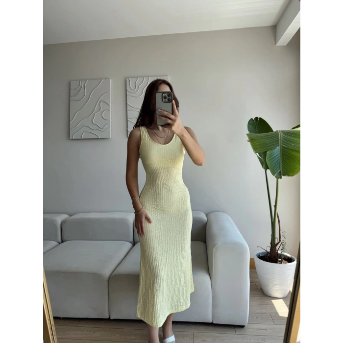 Gofre Basic Long Elbise - SARI