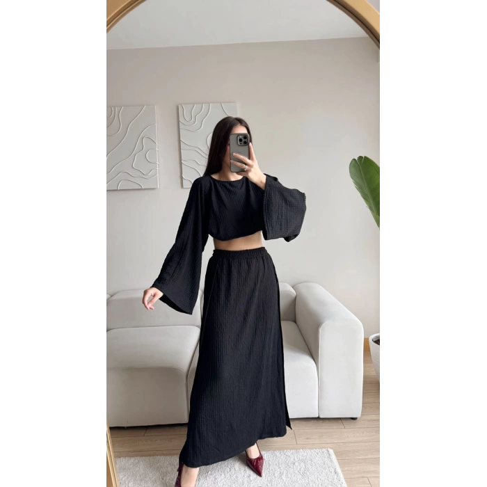Gofre Oversize Takım - SİYAH