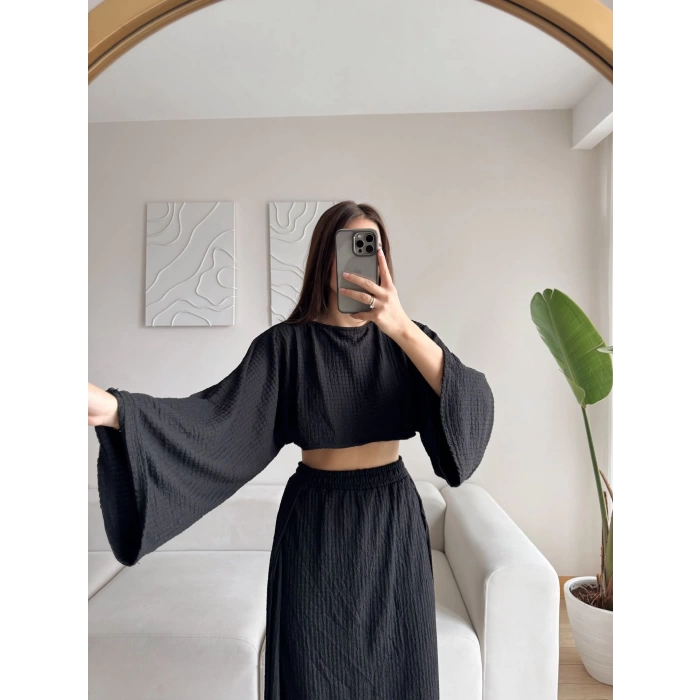 Gofre Oversize Takım - SİYAH