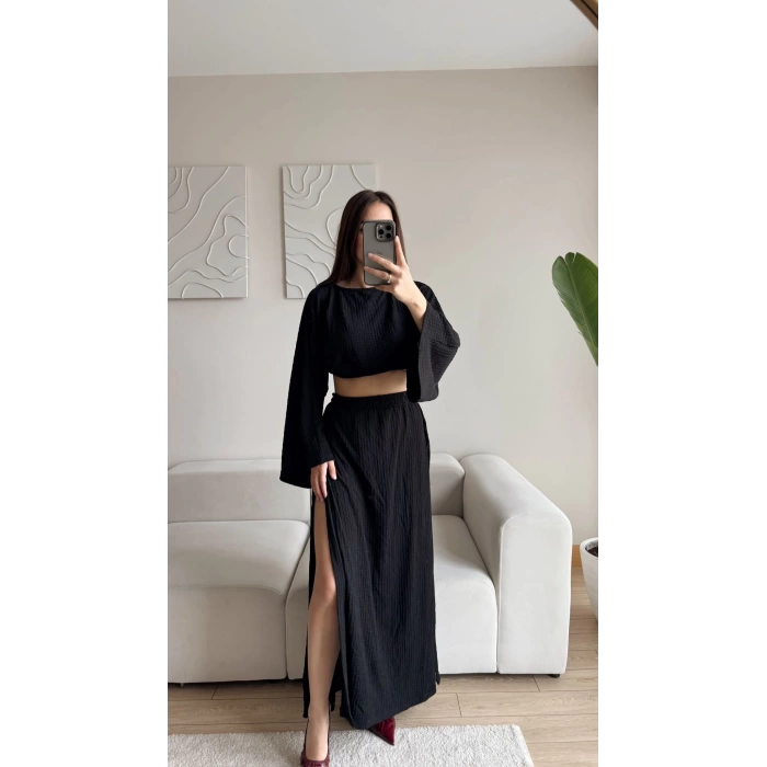 Gofre Oversize Takım - SİYAH