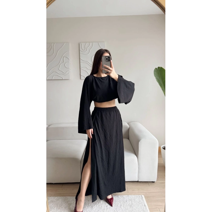 Gofre Oversize Takım - SİYAH