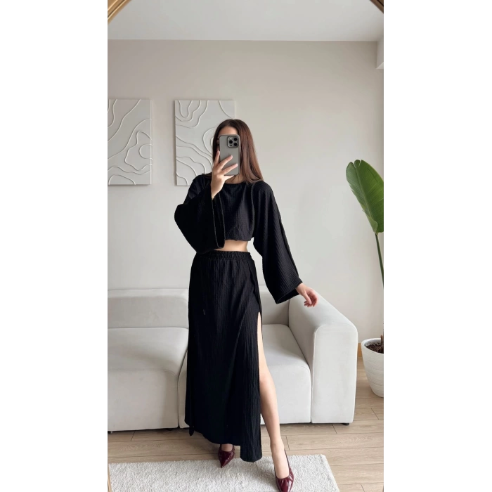 Gofre Oversize Takım - SİYAH