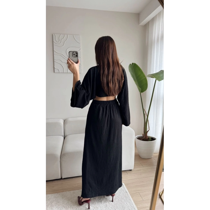 Gofre Oversize Takım - SİYAH