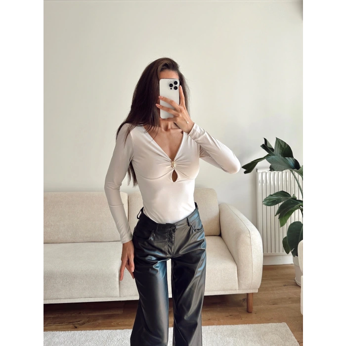 Göğüs Aksesuar Halka Crop - BEJ