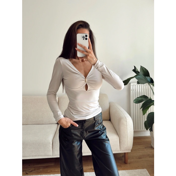 Göğüs Aksesuar Halka Crop - BEJ