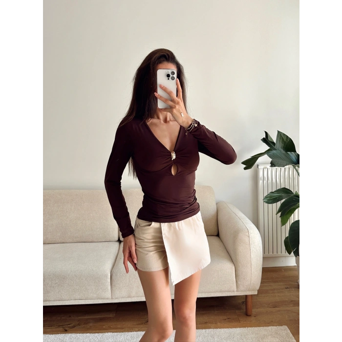 Göğüs Aksesuar Halka Crop - KAHVE