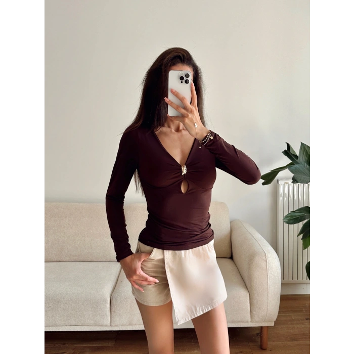 Göğüs Aksesuar Halka Crop - KAHVE