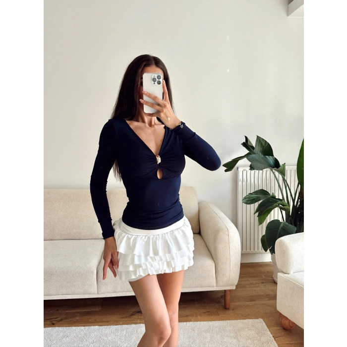 Göğüs Aksesuar Halka Crop - LACİVERT