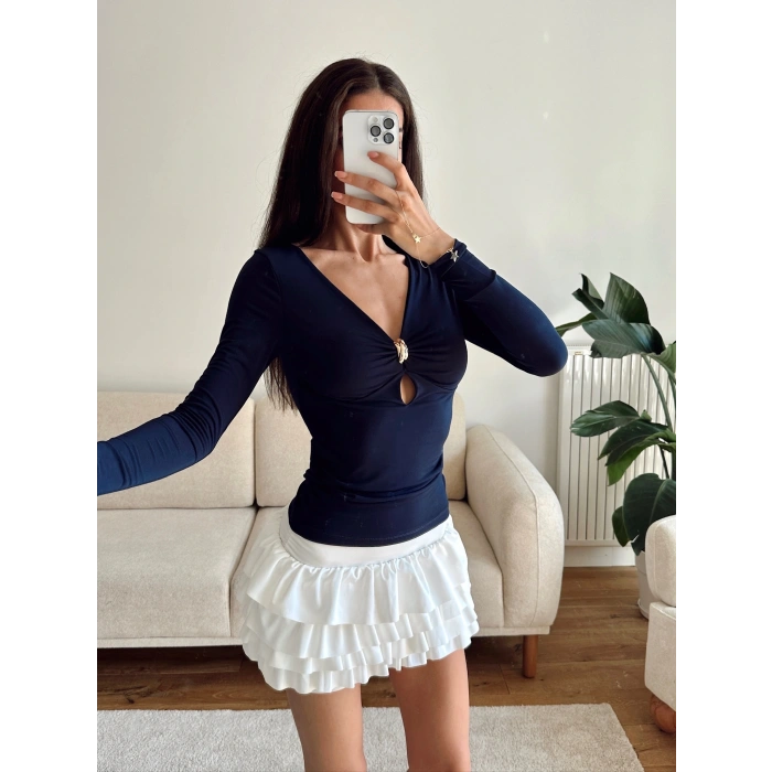 Göğüs Aksesuar Halka Crop - LACİVERT