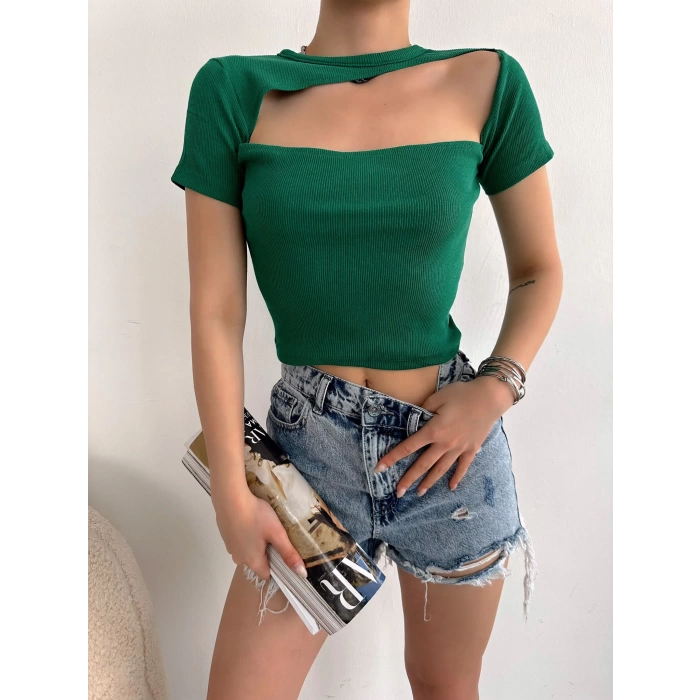 Göğüs Dekolte Kaşkorse Crop-YEŞİL