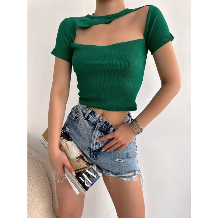 Göğüs Dekolte Kaşkorse Crop-YEŞİL