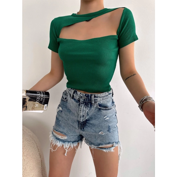 Göğüs Dekolte Kaşkorse Crop-YEŞİL