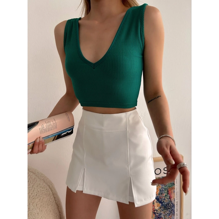 Göğüs Ve Sırt Dekolte Crop-YEŞİL