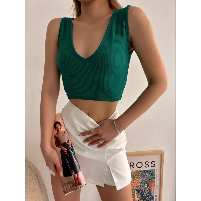 Göğüs Ve Sırt Dekolte Crop-YEŞİL