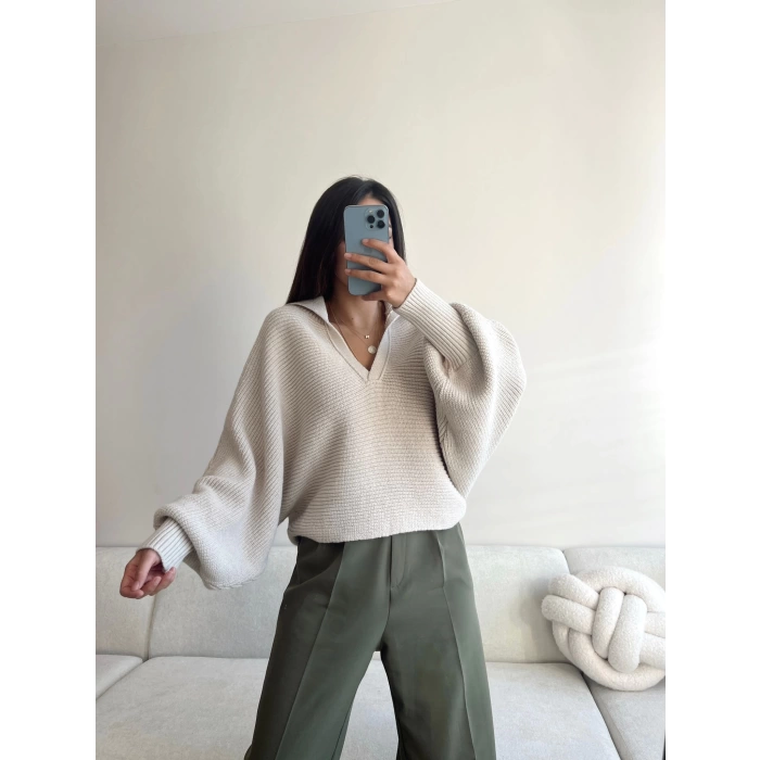 Gömlek Yaka Oversize Kazak