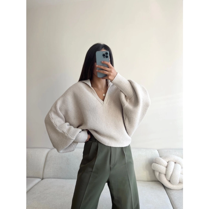 Gömlek Yaka Oversize Kazak
