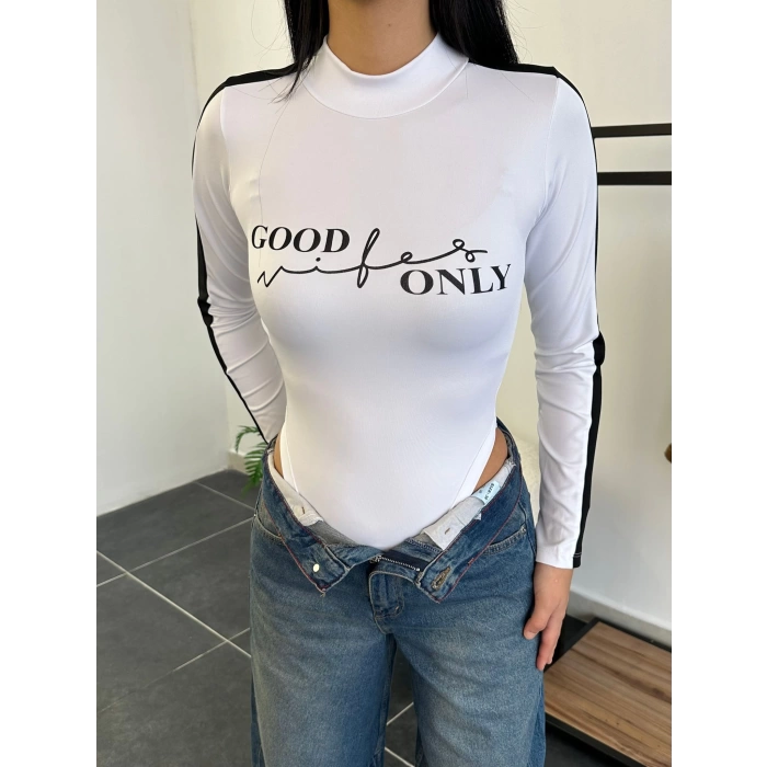 Good Only Şerit Bodysuit - BEYAZ