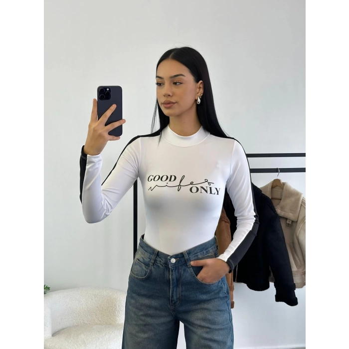 Good Only Şerit Bodysuit - BEYAZ