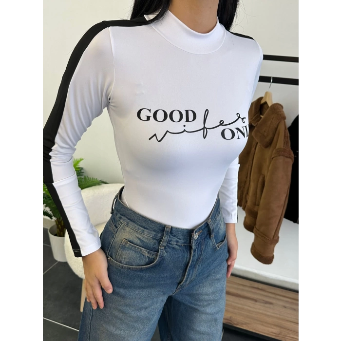 Good Only Şerit Bodysuit - BEYAZ