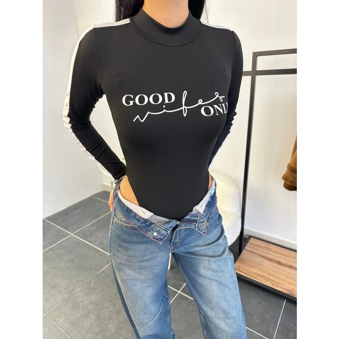 Good Only Şerit Bodysuit - SİYAH