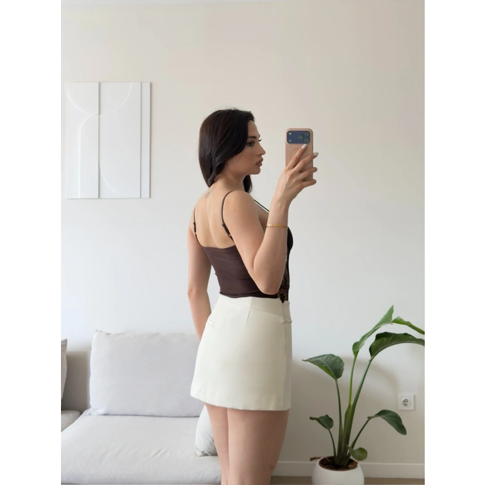 Güpürlü Bel Korse Bodysuit - KAHVE