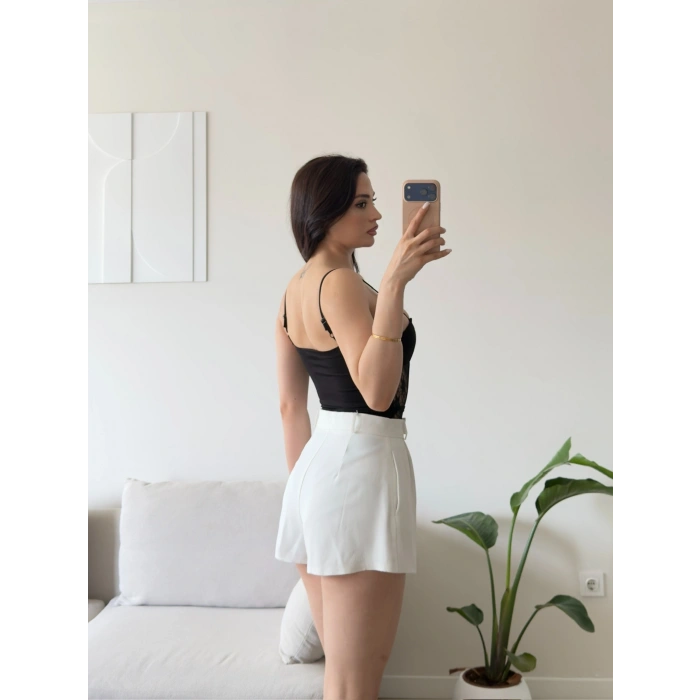 Güpürlü Bel Korse Bodysuit - SİYAH