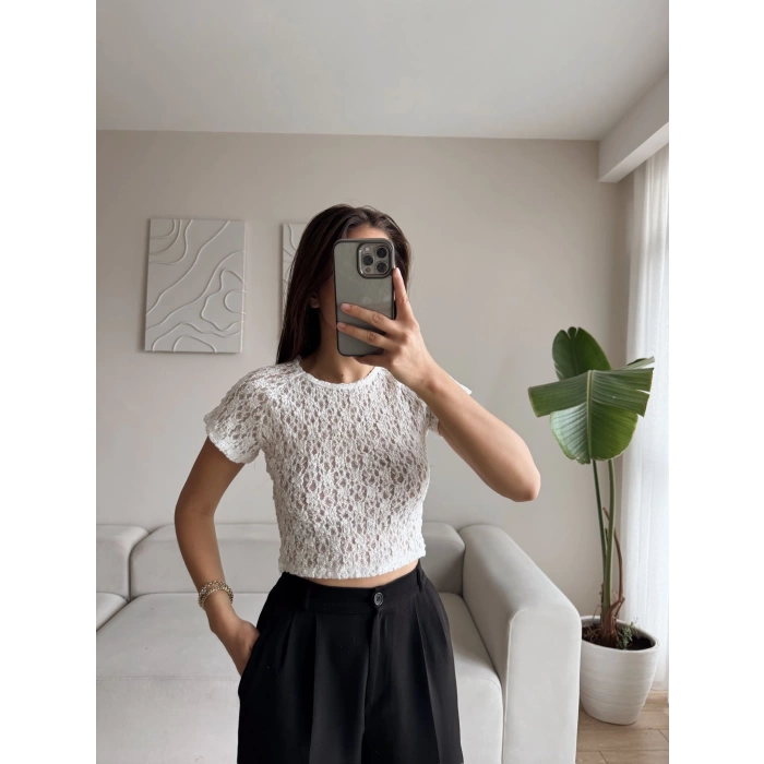 Güpürlü Dantel Crop - BEYAZ