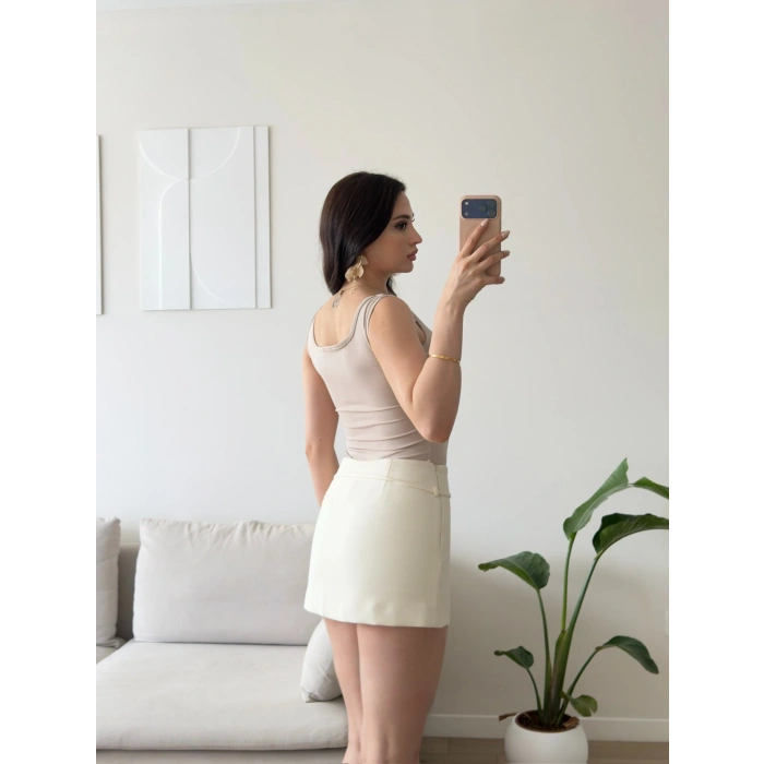 Halter Çıtçıtlı Bodysuit - BEJ
