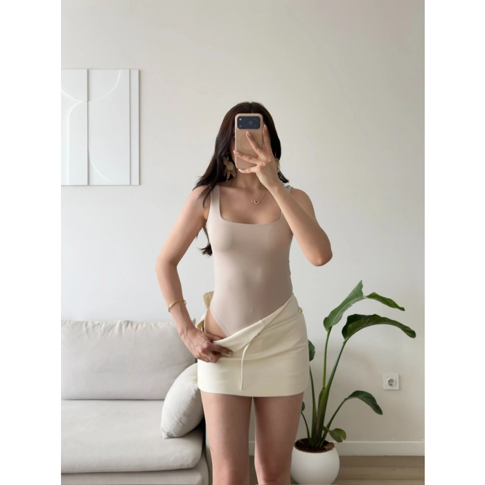 Halter Çıtçıtlı Bodysuit - BEJ