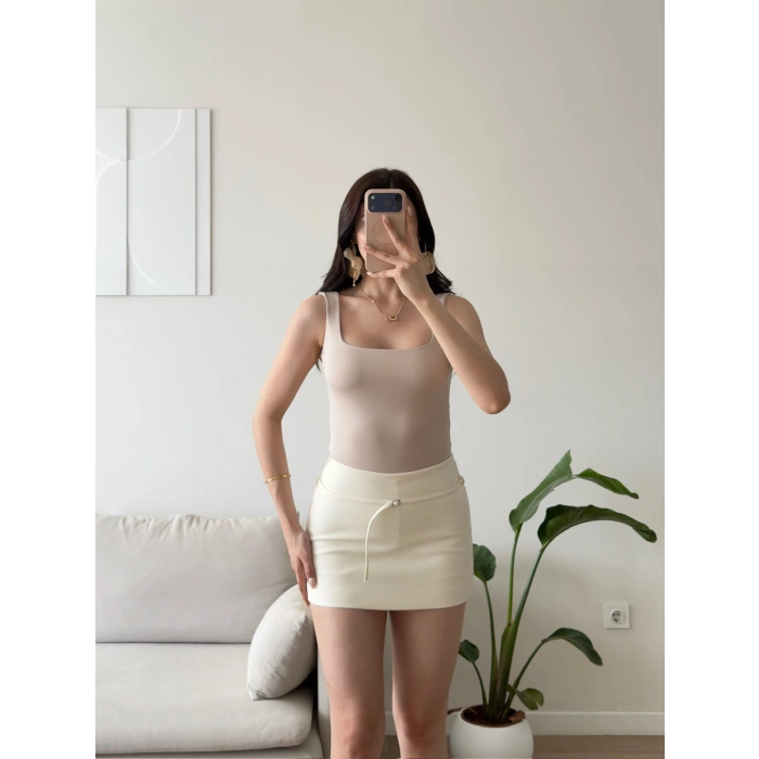 Halter Çıtçıtlı Bodysuit - BEJ